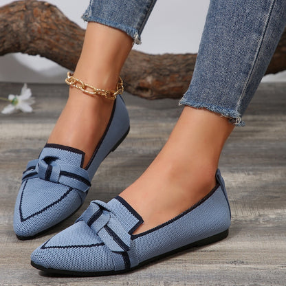 Bow Contrast Trim Point Toe Loafers - House of Binx 