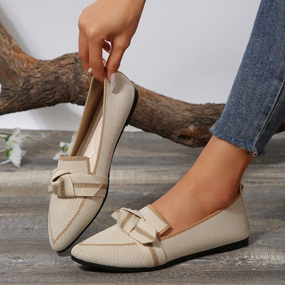 Bow Contrast Trim Point Toe Loafers - House of Binx 