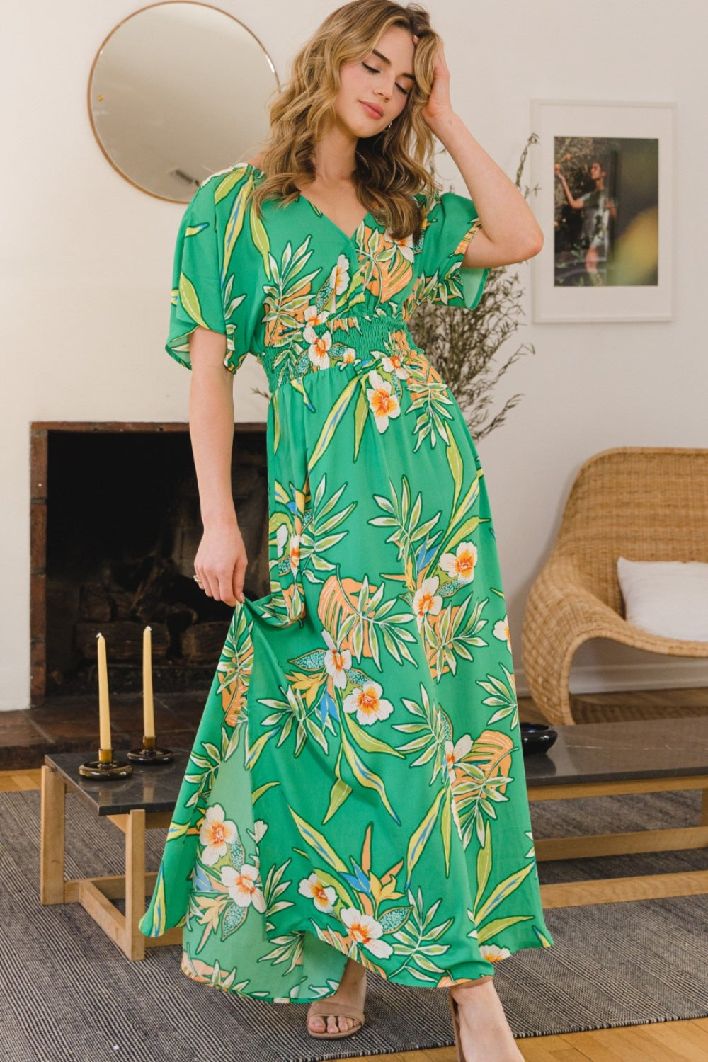 Floral Smocked Tied Back Maxi Dress - House of Binx 
