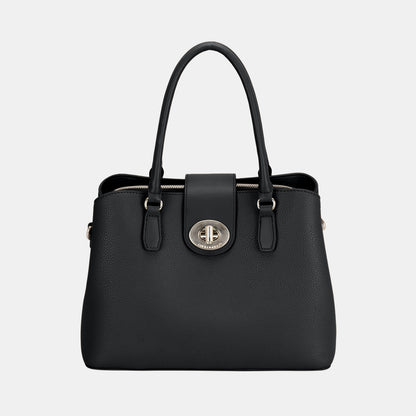 David Jones PU Leather Twist-Lock Tote Bag - House of Binx 