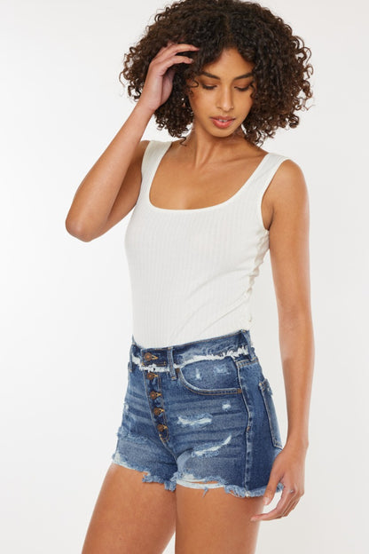 Kancan Distressed Button Fly Denim Shorts - House of Binx 