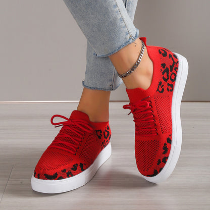 Lace-Up Leopard Flat Sneakers - House of Binx 