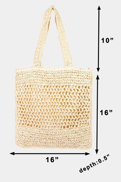 Fame Straw-Paper Crochet Tote Bag - House of Binx 