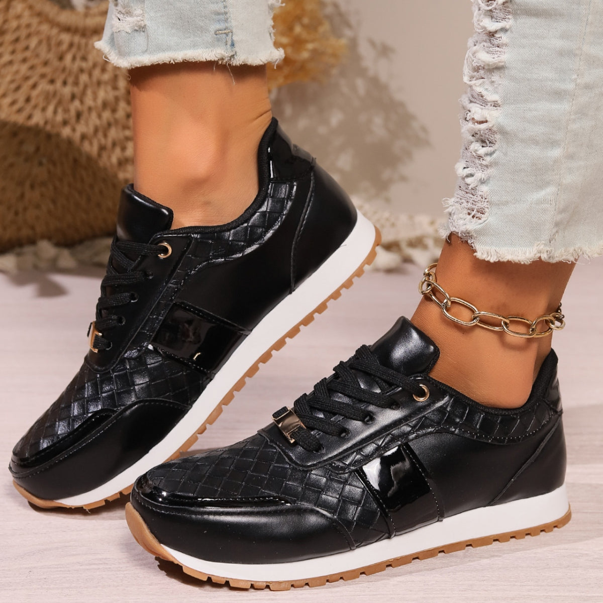 Lace-Up PU Leather Sneakers - House of Binx 