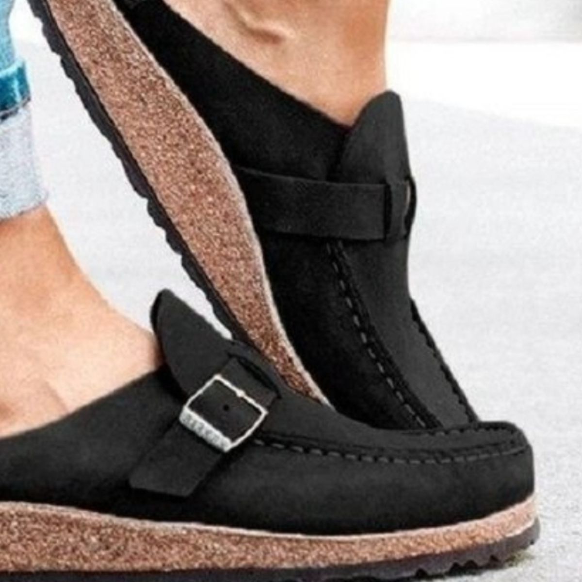 Round Toe Low Heel Buckle Sneakers - House of Binx 