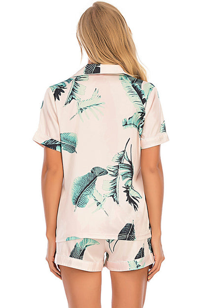 Printed Button Up Short Sleeve Top and Shorts Lounge Set - House of Binx 