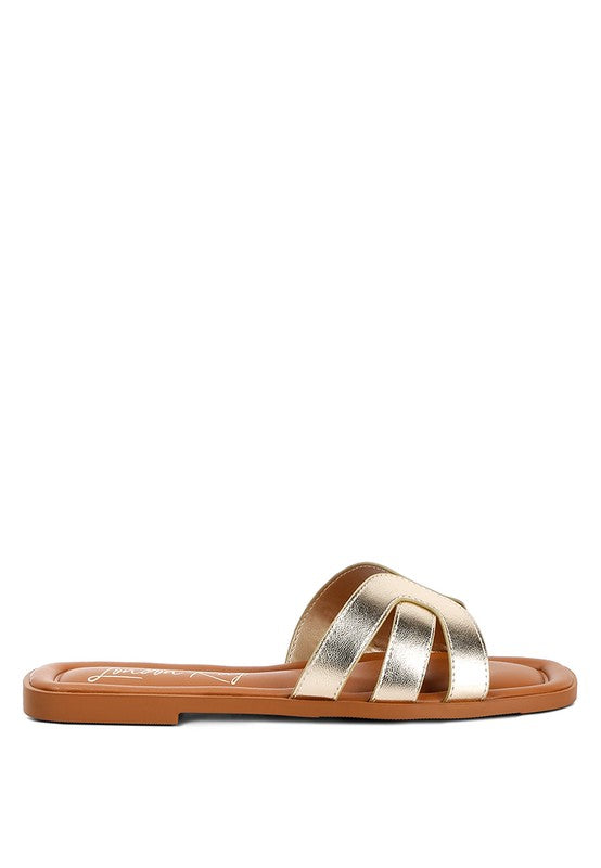 Aura Faux Leather Flat Sandals - House of Binx 