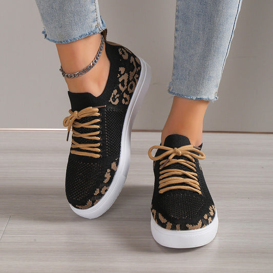 Lace-Up Leopard Flat Sneakers - House of Binx 