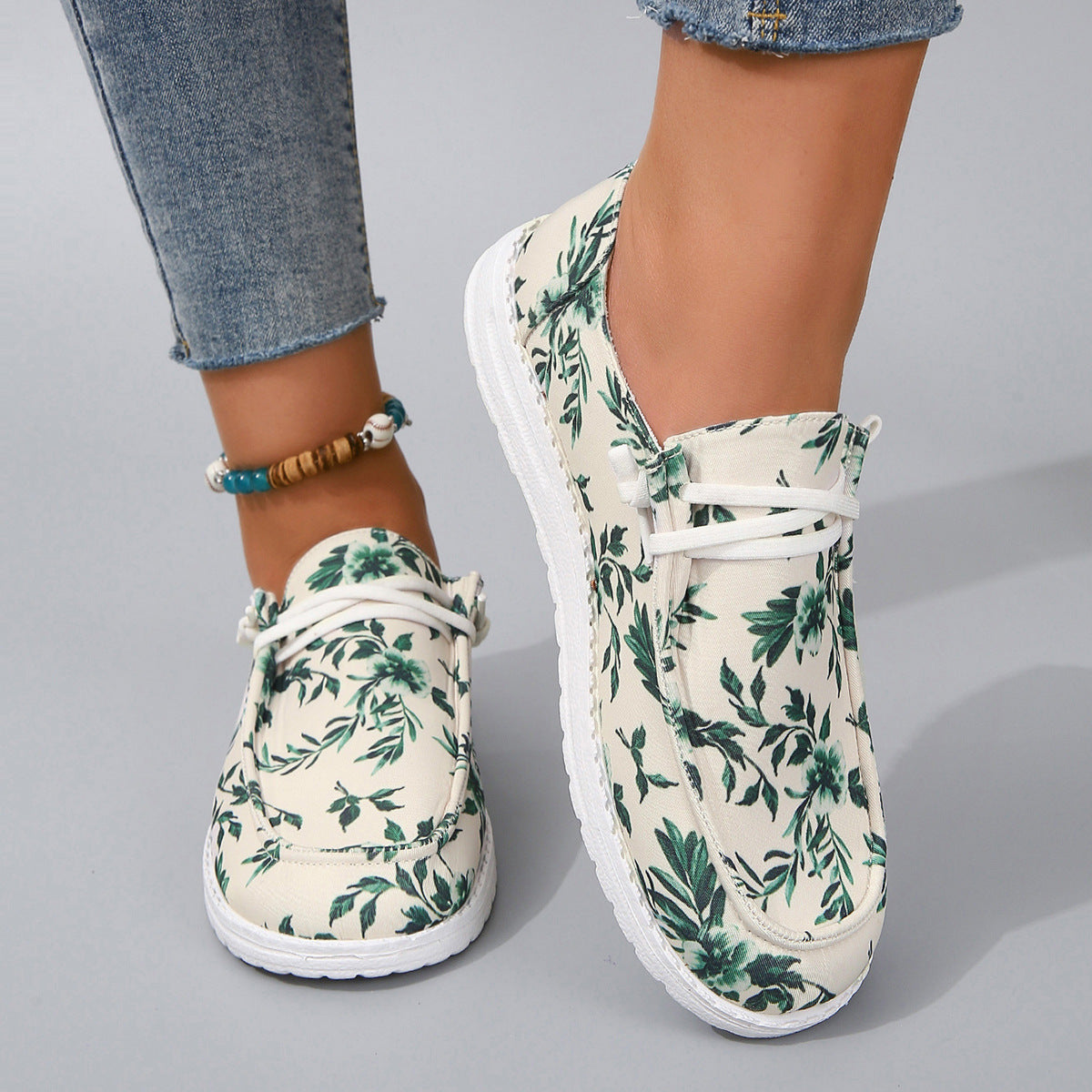 Printed Round Toe Flat Sneakers - House of Binx 