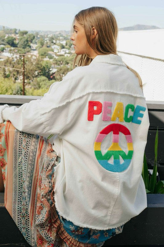 Multi Color Lettering Peace Symbol Button Up Shirt - House of Binx 