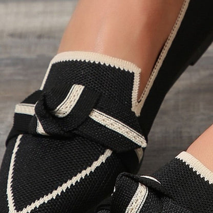 Bow Contrast Trim Point Toe Loafers - House of Binx 