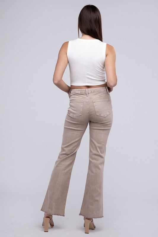 Acid Washed Frayed Cutoff Hem Straight Wide Pants - House of Binx 