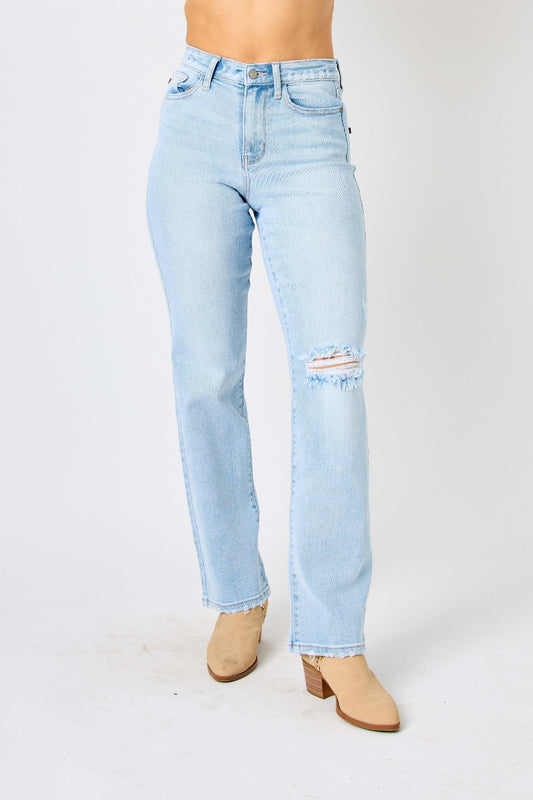 Judy Blue Full Size High Waist Distressed Straight Jeans - House of Binx 
