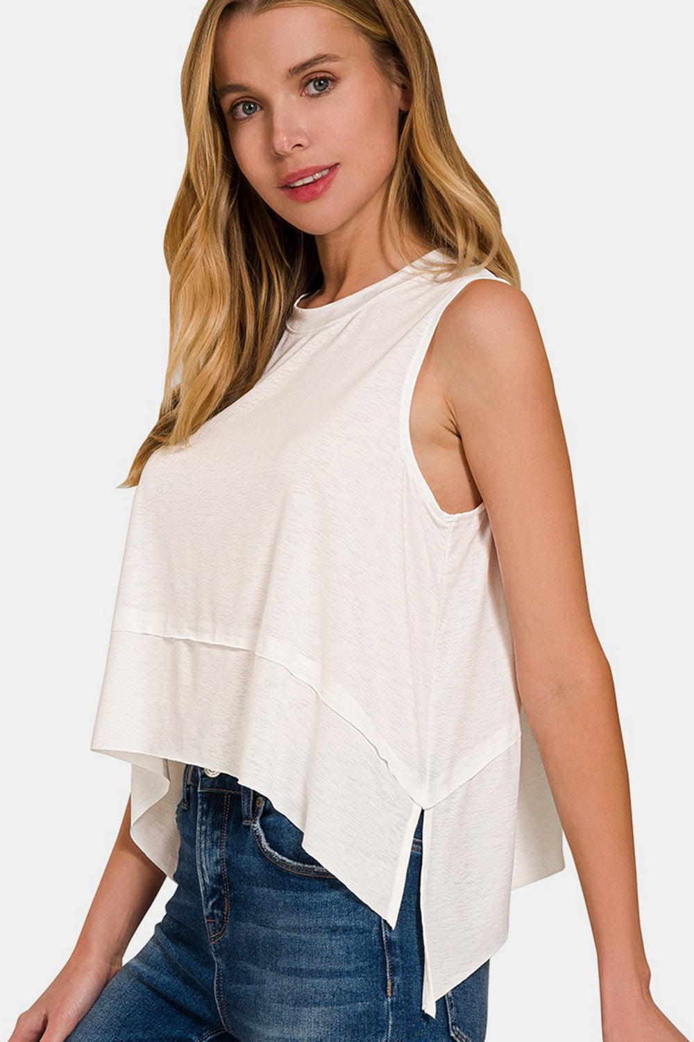 Zenana Slit High-Low Round Neck Tank - House of Binx 