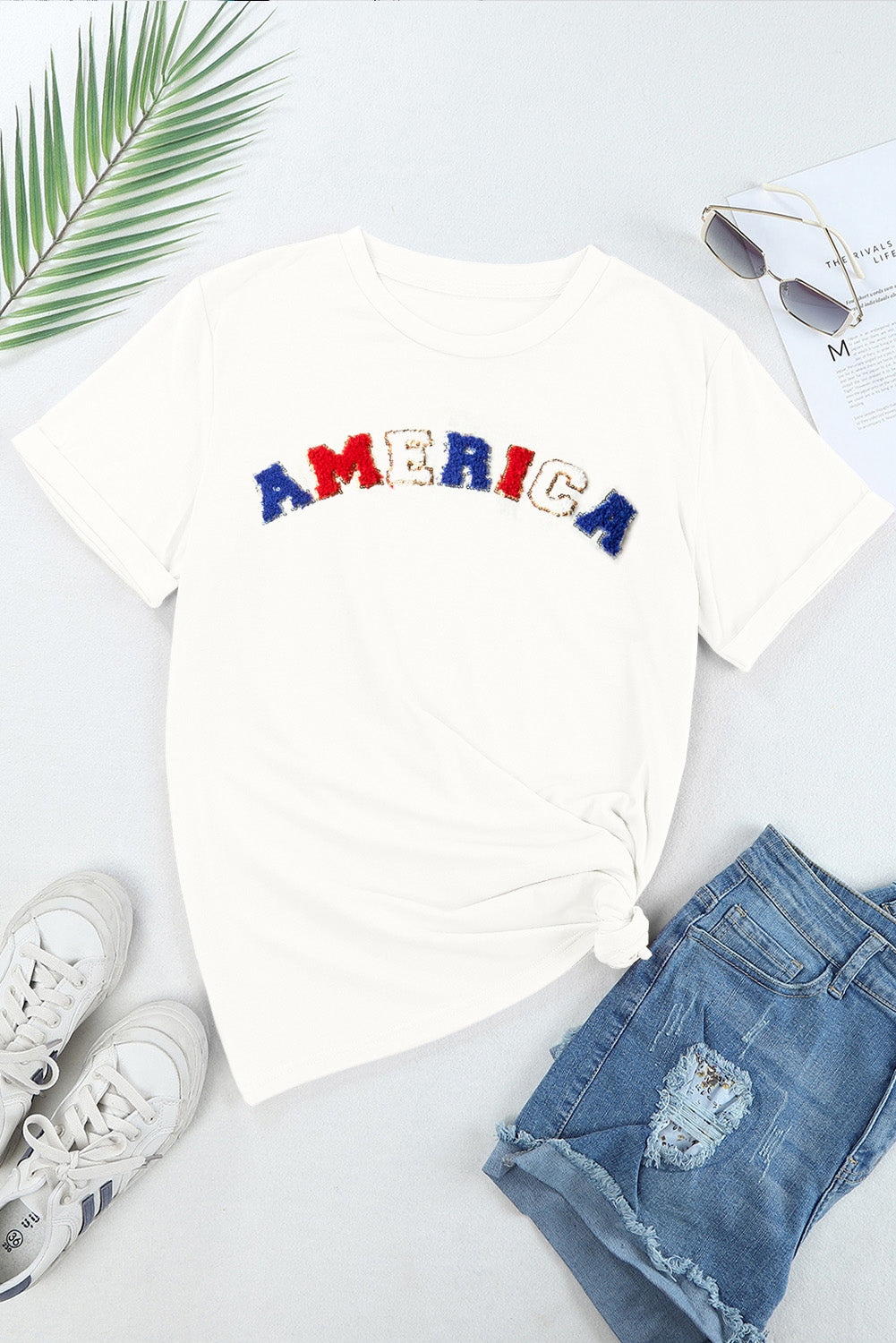 AMERICA Round Neck Short Sleeve T-Shirt - House of Binx 