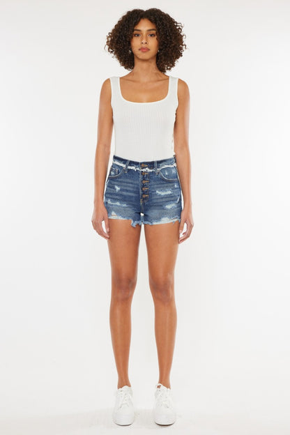 Kancan Distressed Button Fly Denim Shorts - House of Binx 