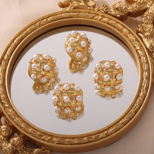 Copper Shell Pearl Stud Earrings - House of Binx 