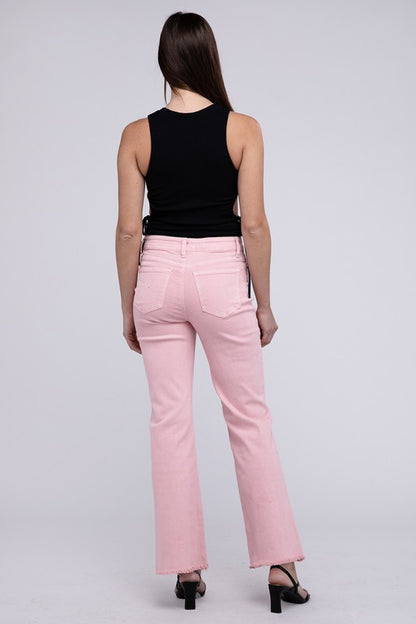 Acid Washed Frayed Cutoff Hem Straight Wide Pants - House of Binx 