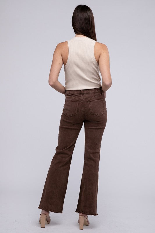 Acid Washed Frayed Cutoff Hem Straight Wide Pants - House of Binx 