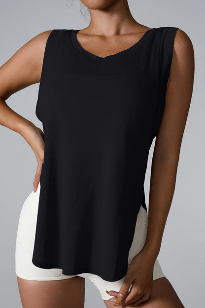 Slit Round Neck Active Tank - House of Binx 