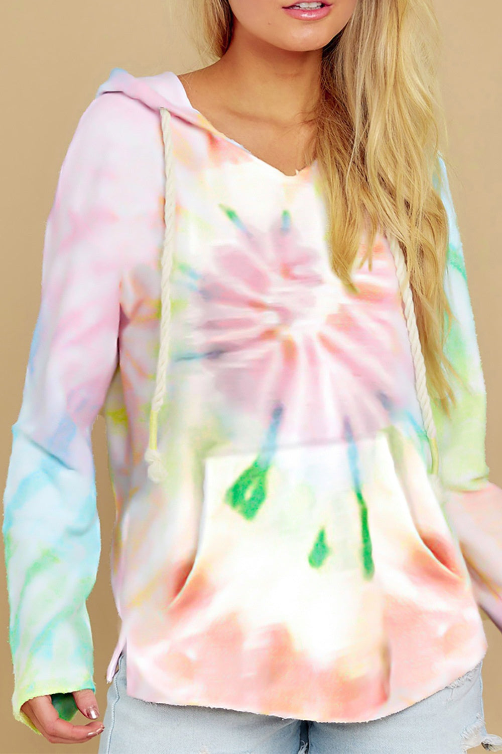 Drawstring Tie-Dye Long Sleeve Hoodie