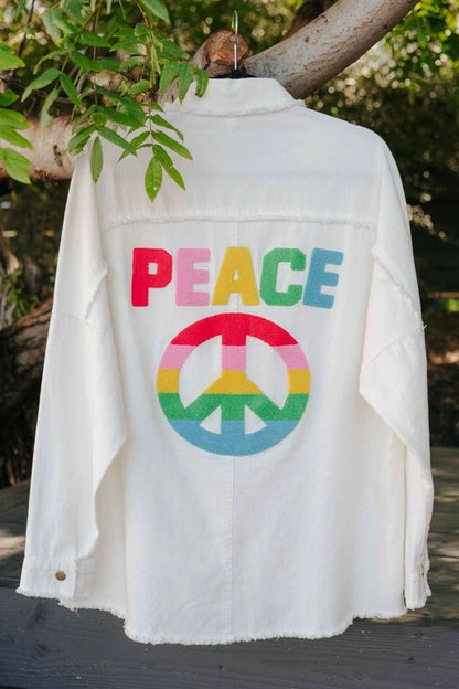 Multi Color Lettering Peace Symbol Button Up Shirt - House of Binx 