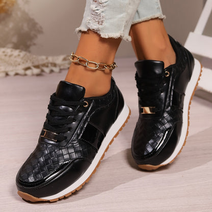 Lace-Up PU Leather Sneakers - House of Binx 