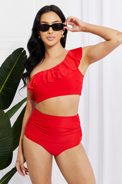 Marina West Swim Seaside Romance Ruffle One-Shoulder Bikini in Red - House of Binx 