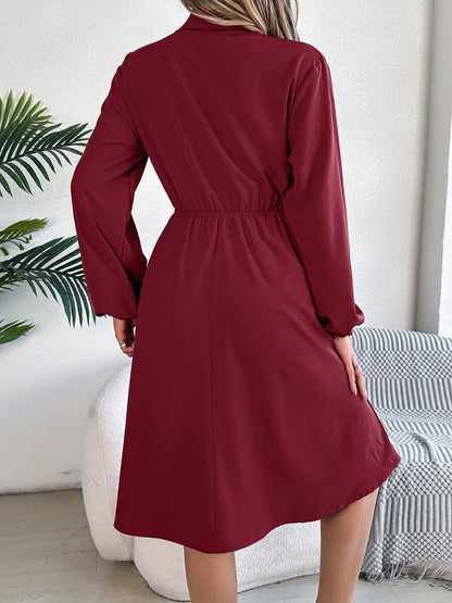 Collared Neck Long Sleeve Dress with Pockets