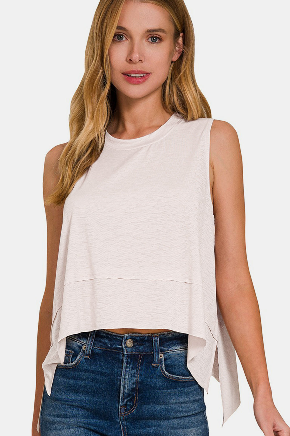 Zenana Slit High-Low Round Neck Tank - House of Binx 