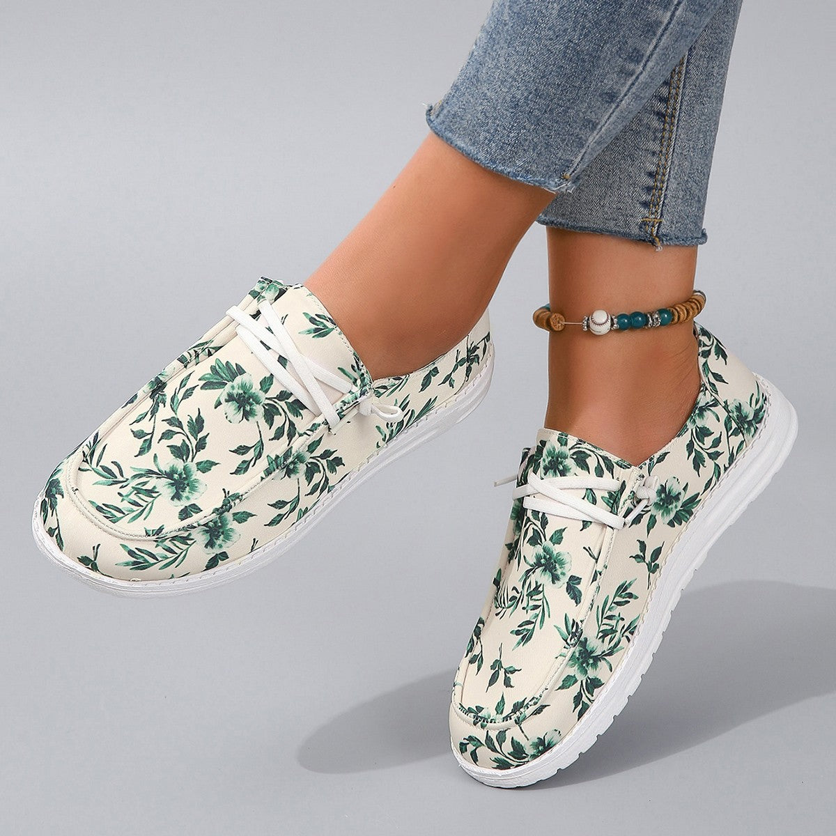 Printed Round Toe Flat Sneakers - House of Binx 