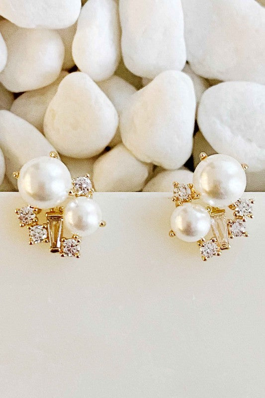 Estate Pearl And Shine Stud Earrings - House of Binx 