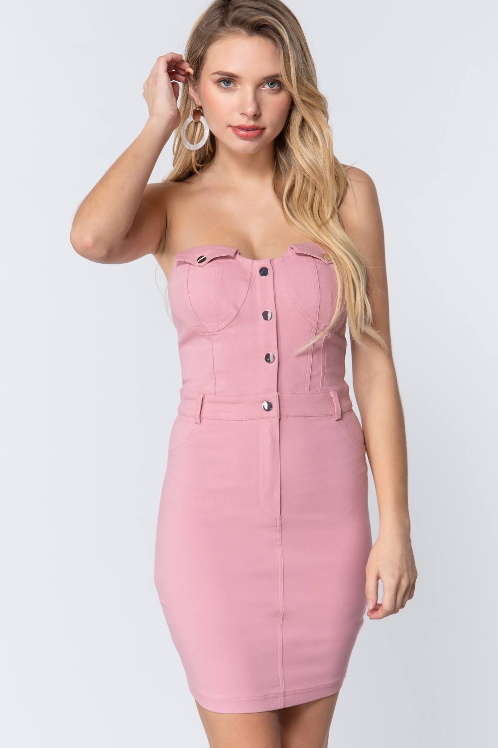 Strapless Button Down Mini Dress - House of Binx 