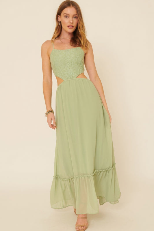 A Sheer, Chiffon Floral Lace Maxi Dress - House of Binx 
