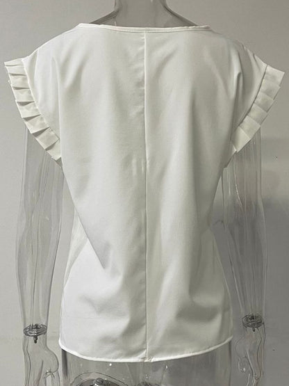 Ruffled Round Neck Cap Sleeve Blouse - House of Binx 