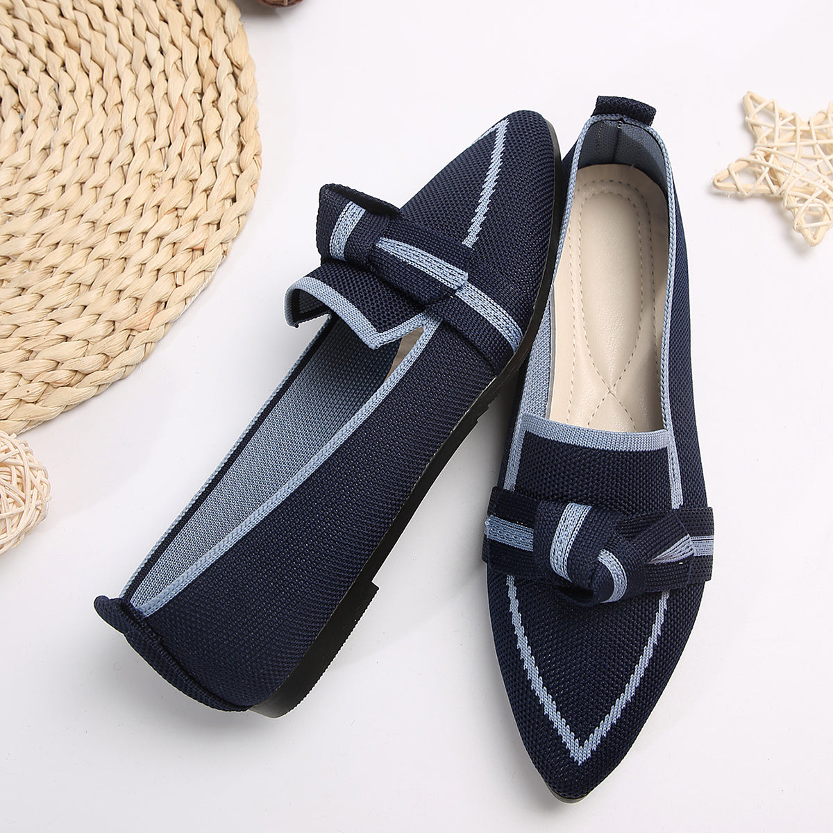 Bow Contrast Trim Point Toe Loafers - House of Binx 