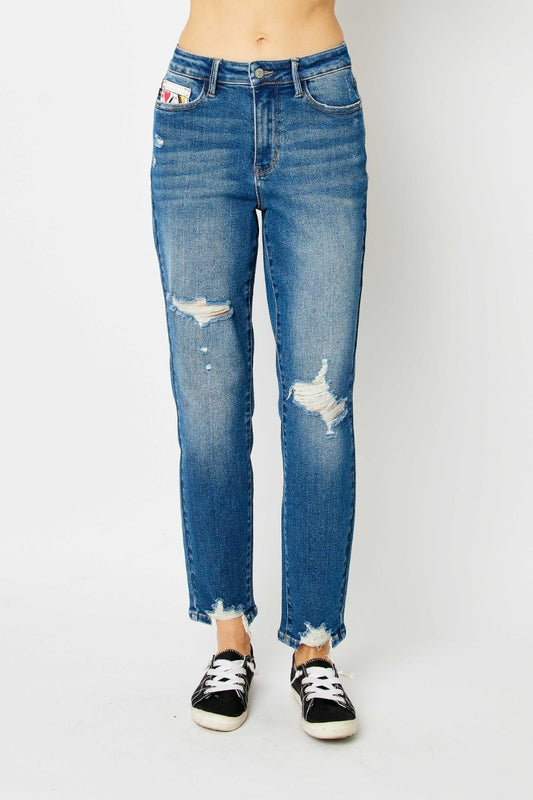Judy Blue Full Size Distressed Slim Jeans - House of Binx 