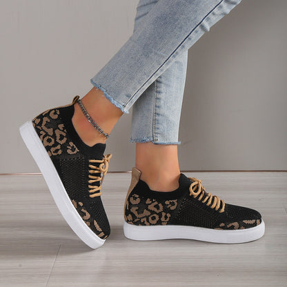 Lace-Up Leopard Flat Sneakers - House of Binx 