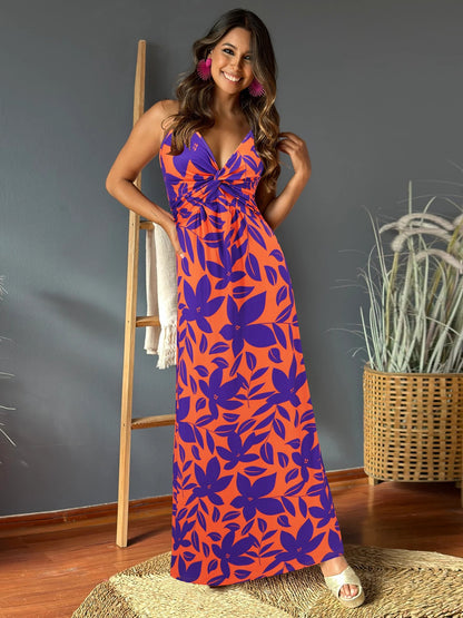 Twisted Printed V-Neck Cami Dress - House of Binx 