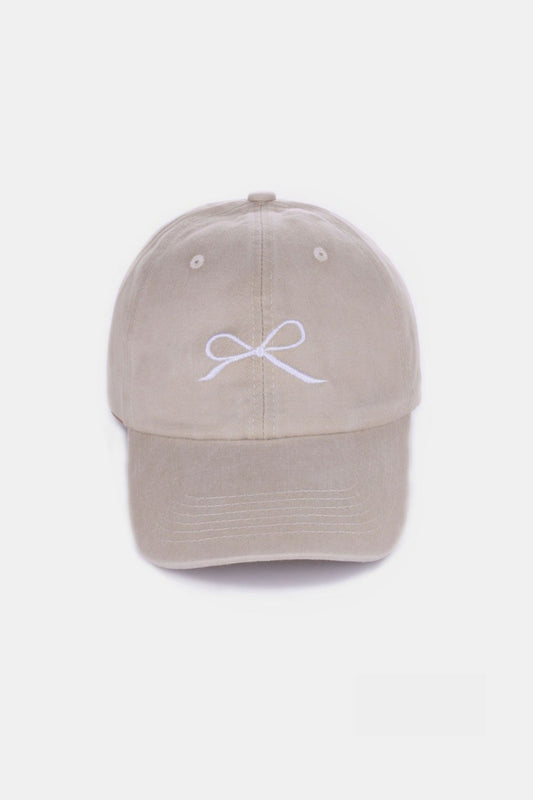 Zenana Bow Embroidered Washed Cotton Caps - House of Binx 