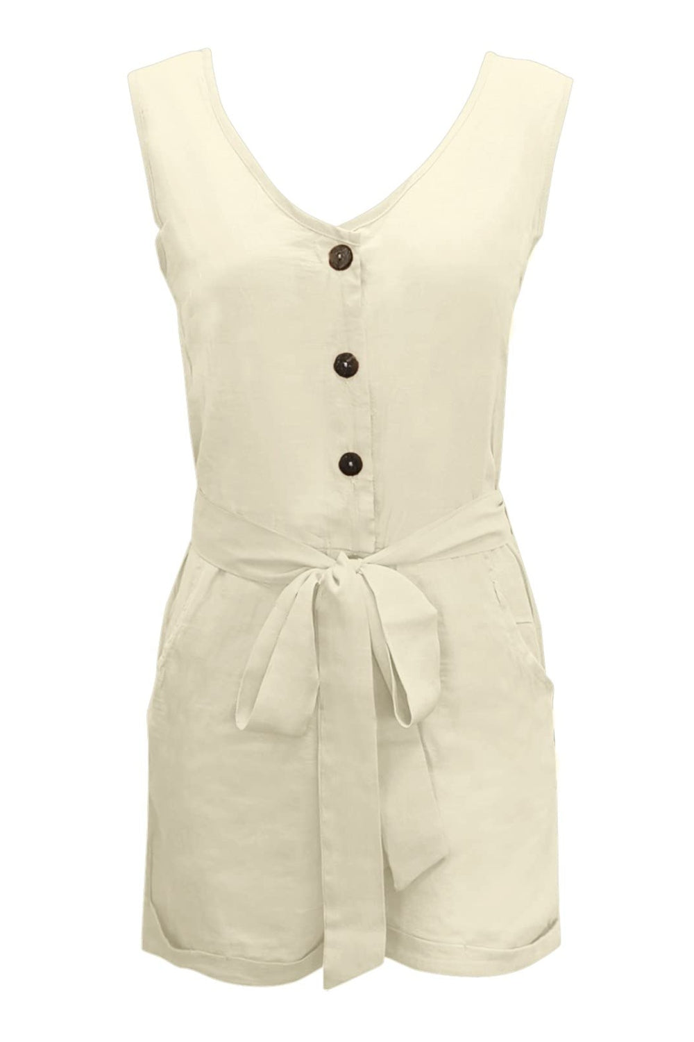 Full Size Tied V-Neck Sleeveless Romper with Pockets - House of Binx 