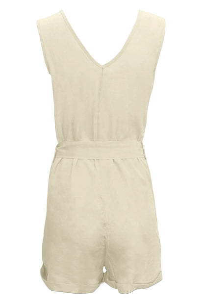 Full Size Tied V-Neck Sleeveless Romper with Pockets - House of Binx 