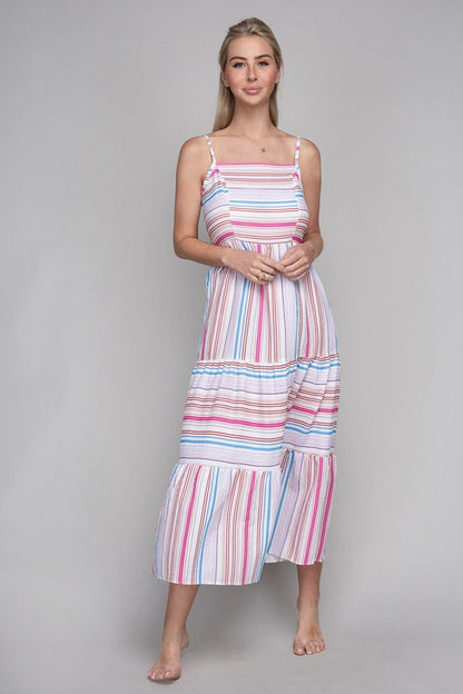 Striped Print Ruffle Hem Cami Dress - House of Binx 