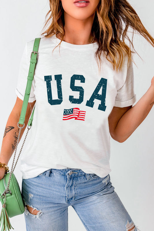 USA Round Neck Short Sleeve T-Shirt - House of Binx 