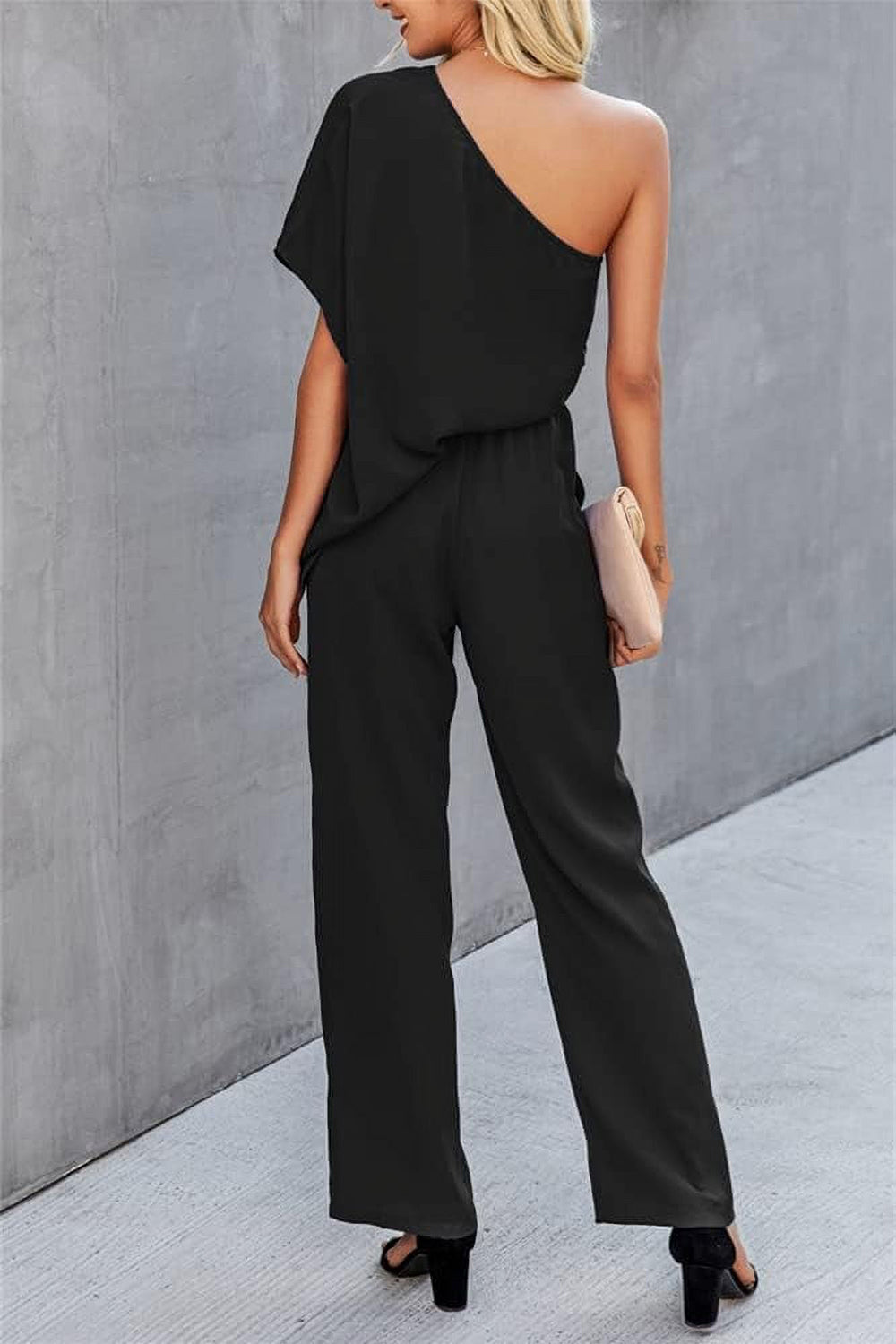 Single Shoulder Short Sleeve Jumpsuit - House of Binx 