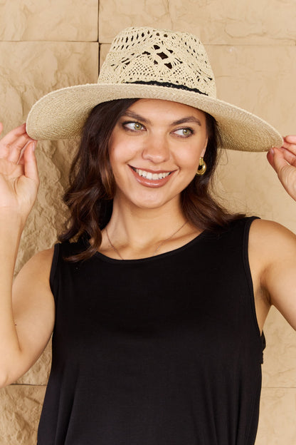 Fame Fight Through It Lace Detail Straw Braided Fashion Sun Hat - House of Binx 