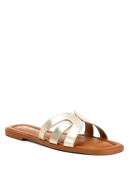 Aura Faux Leather Flat Sandals - House of Binx 