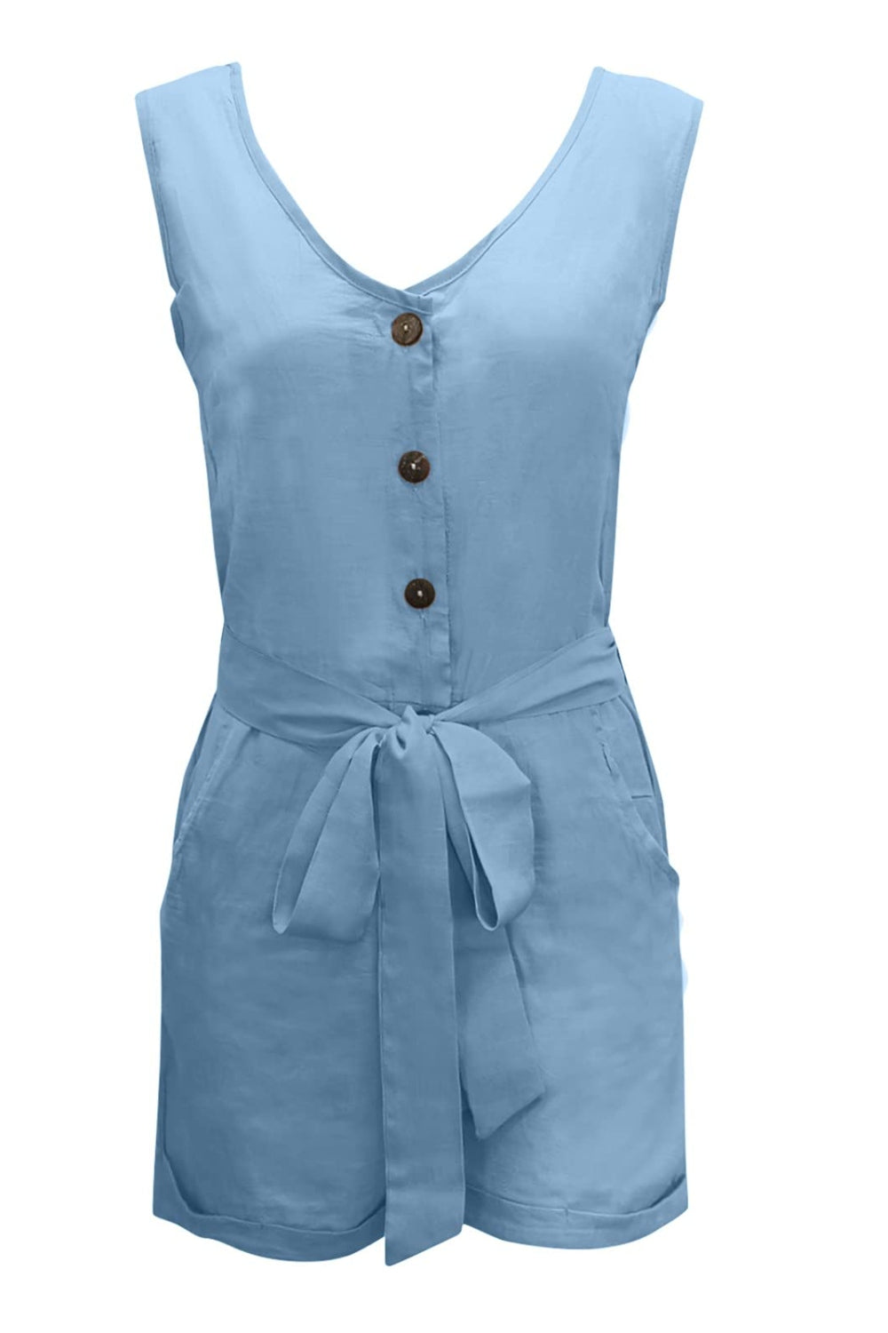 Full Size Tied V-Neck Sleeveless Romper with Pockets - House of Binx 