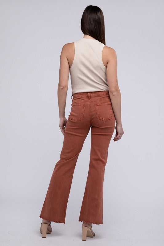 Acid Washed Frayed Cutoff Hem Straight Wide Pants - House of Binx 