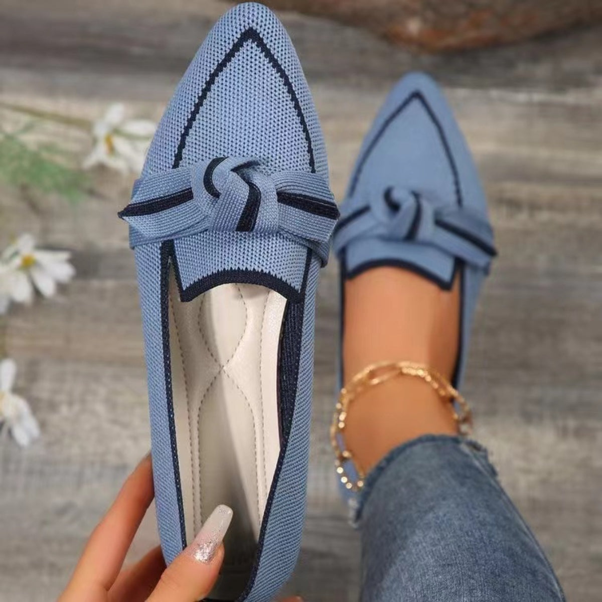 Bow Contrast Trim Point Toe Loafers - House of Binx 